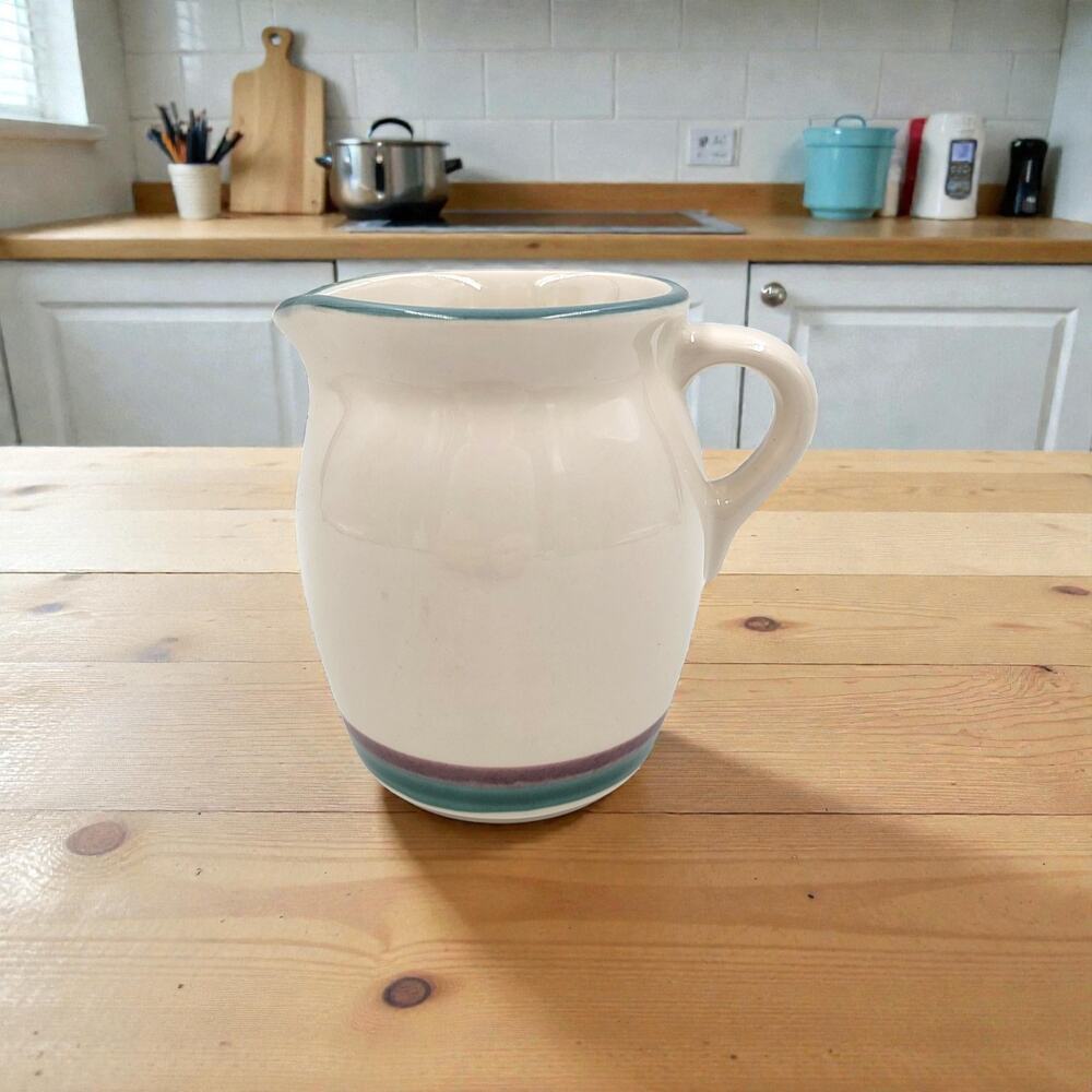 Pfaltzgraff Juniper Creamer Stoneware Cream Teal Plum Band Vintage
